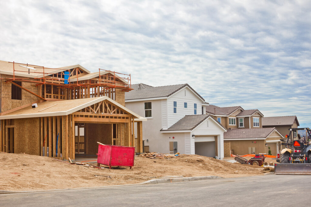 New homes under construction on a residential street