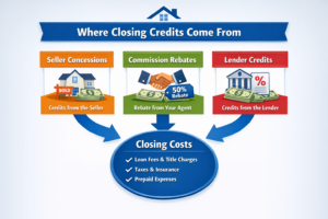 infographic showing where closing credits come from including seller concessions lender credits and commission rebates